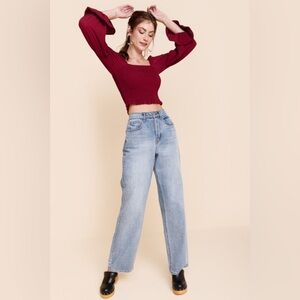 MI AMI | Elegant Burgundy Smocked Long Puff Sleeve Top